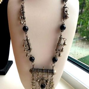 Belly dancer musical bells necklace black beads